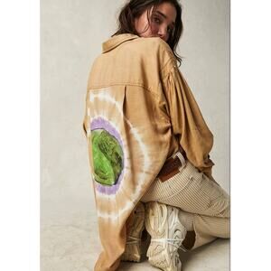 New Free People WTF Yin Yang Tie Dye Graphic Buttondown $198 SMALL Boho